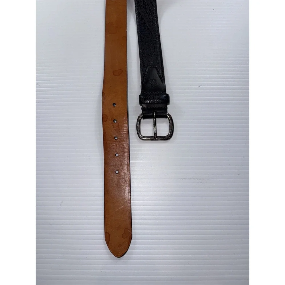 Martin Dingman Men's Belt Size 34 Black Brown Floral Print Leather 44019